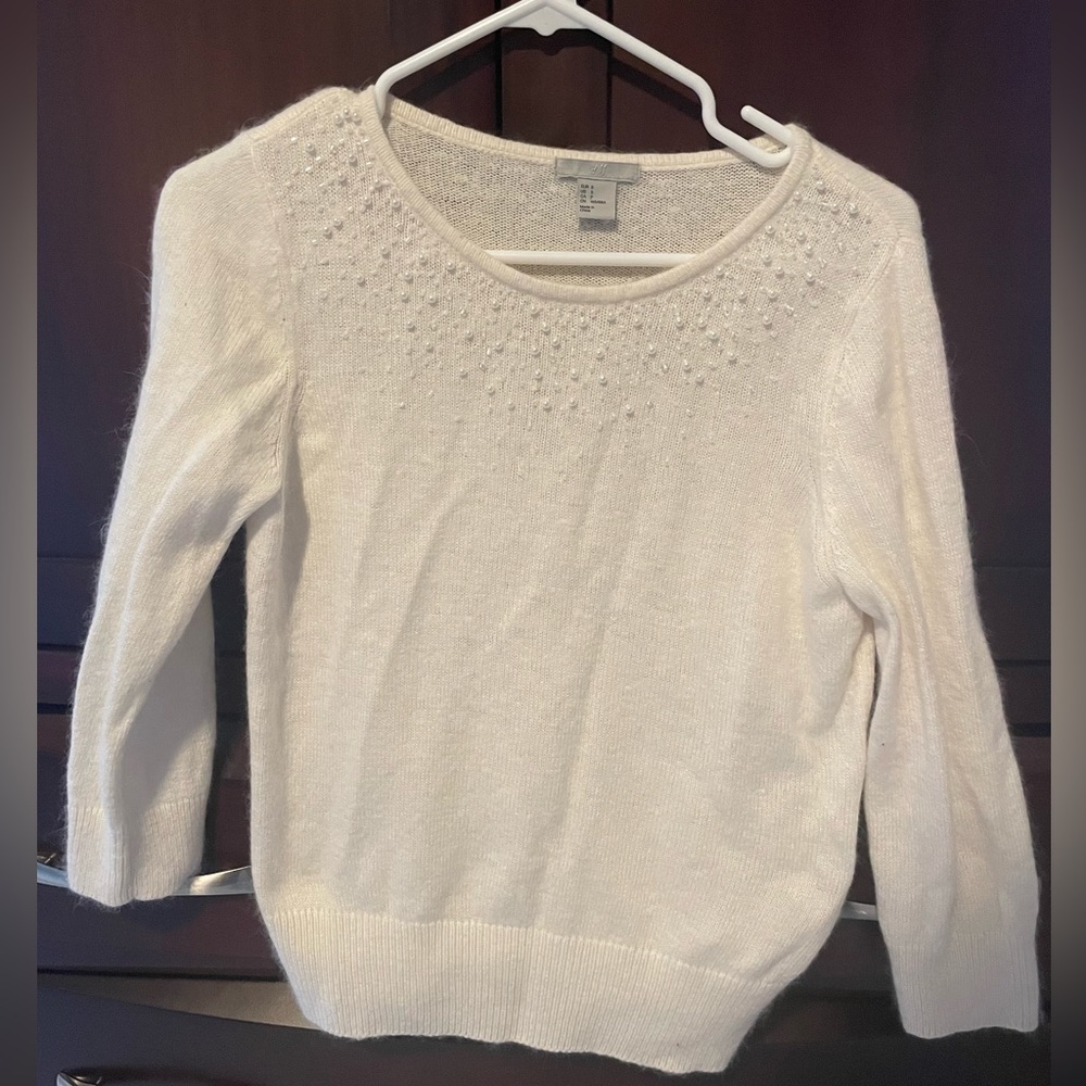 H&M S Pearled Quarter Sleeve Sweater